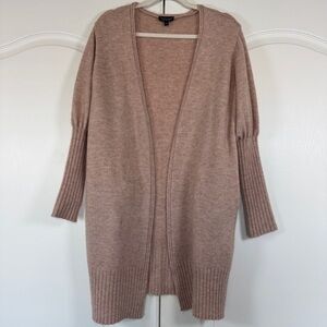 Topshop Blush Pink Long Open-Front Cardigan Ribbed Trim Knit Size 10